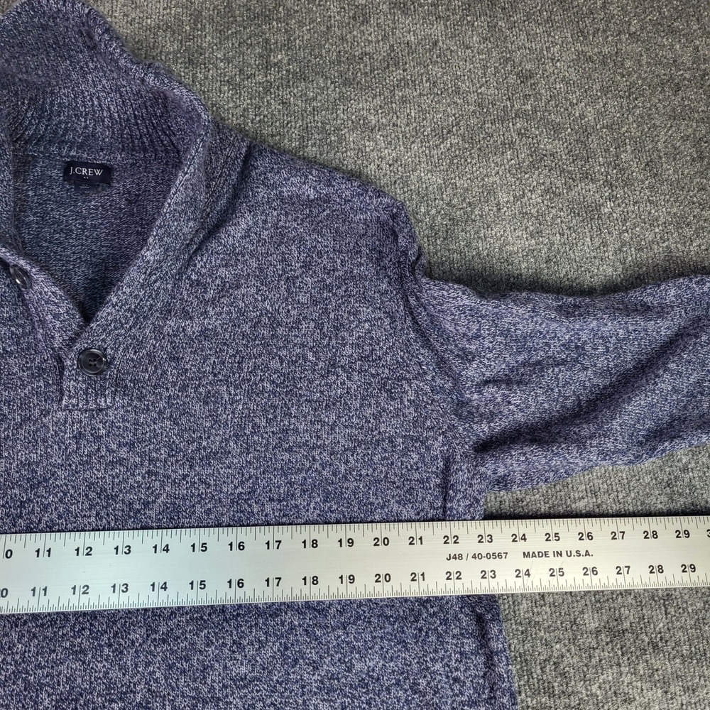J. Crew Mens XL Blue Marled Shawl Collar Button Pullover Sweater Lambs Wool Mix - Picture 5 of 7